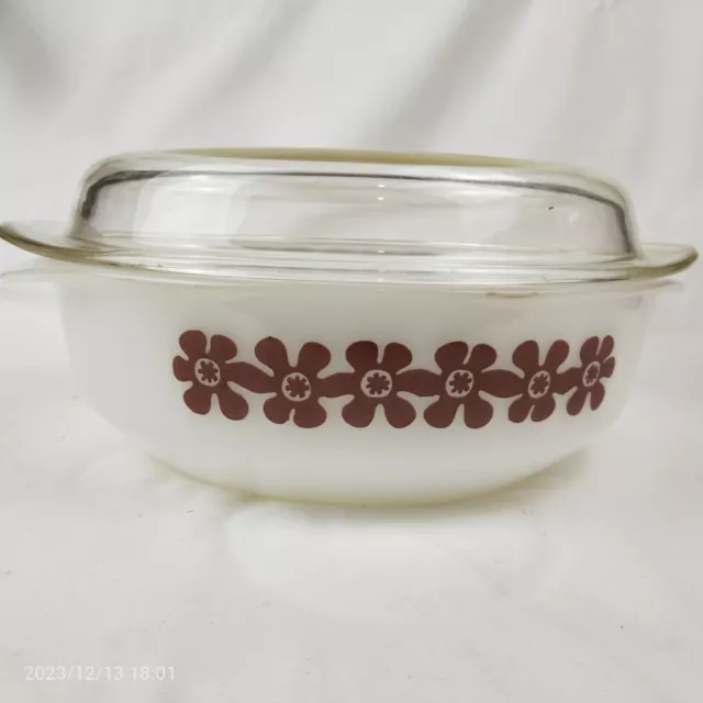 Vintage Pyrex Agee Brown Flower Power Casserole Dish With Lid Mik Glass VGC