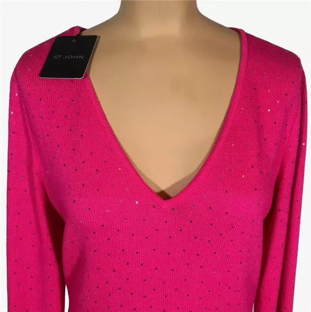 NWT ST. JOHN Knits Cerise Glamoured Paillette Santana Knit Dress sz 10 $1330 2