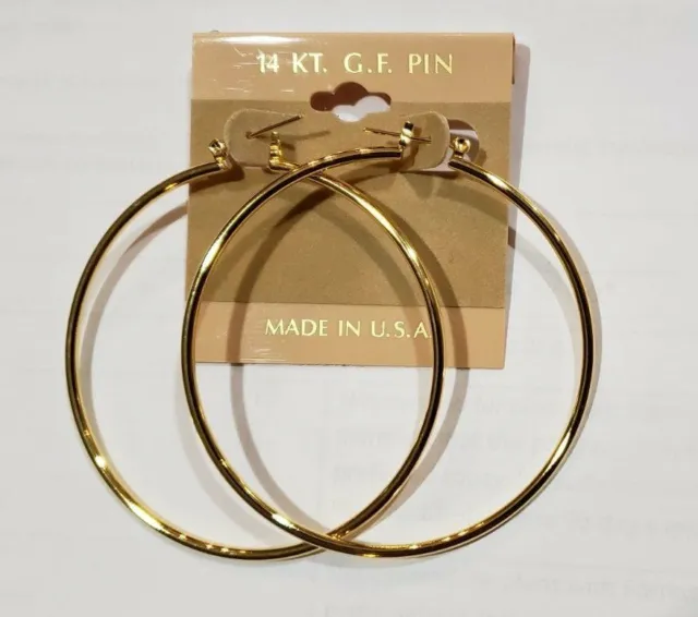 14K Gold plate big 2 inch Hoop Earring Made in USA