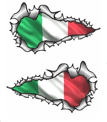 LARGE LONG Handed Pair Ripped Torn Metal Italy Italian Flag vinyl car sticker