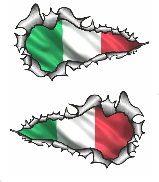 Single Metal Rip Torn Italian Flag Sticker - JDM Style For Race Cars, Vans, Scooters