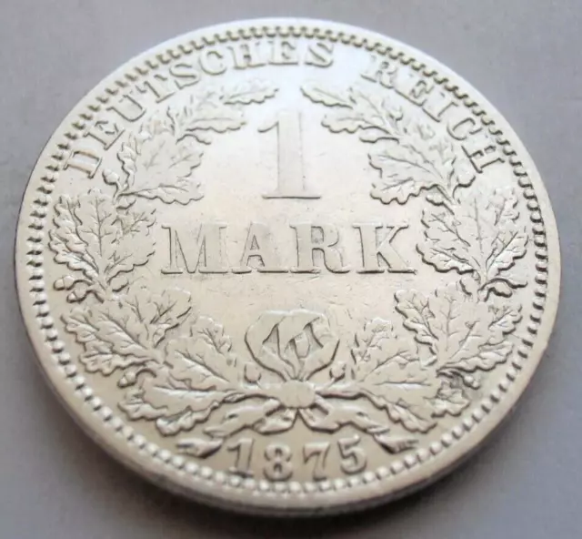 (797) Rare Germany Empire 1 Mark Silver Coin 1875 A  -  0.900 Silver