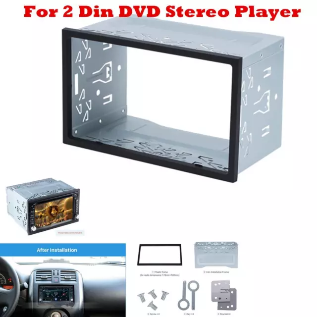 Silver Car Stereo Radio Fascia Dash Panel 2 Din Navigation Panel Frame Trim Kit