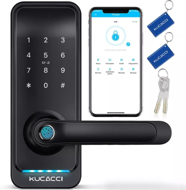 Kucacci Smart Door Lock with Handle: Keyless Entry Door Lock Fingerprint Keypad