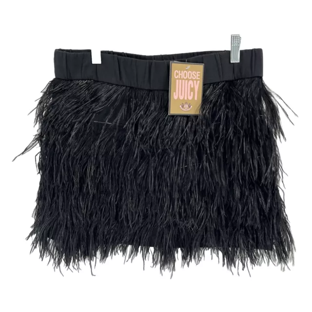 Juicy Couture Black Ostrich Feather Layered Pull On Mini Skirt Small NWT $298