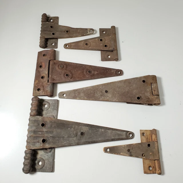 6 Vtg Variety of Rusty Steel Hinges Door Hardware Farm Fence Barn Gate Antique 3