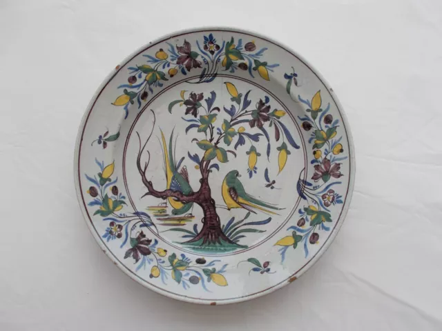 Plat Ancien Delft Decor Aux Oiseaux Perches Xviii Faience Dutch Antique Ceramic