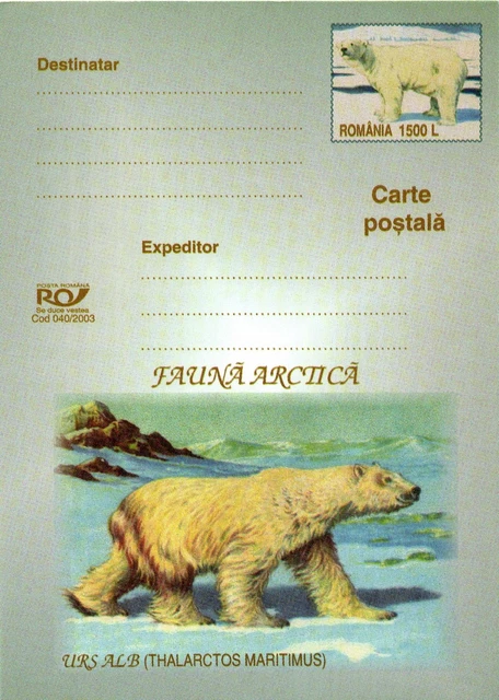 Romania Arctic 2 postcards with Fauna Arctica ice bear and walrus not used