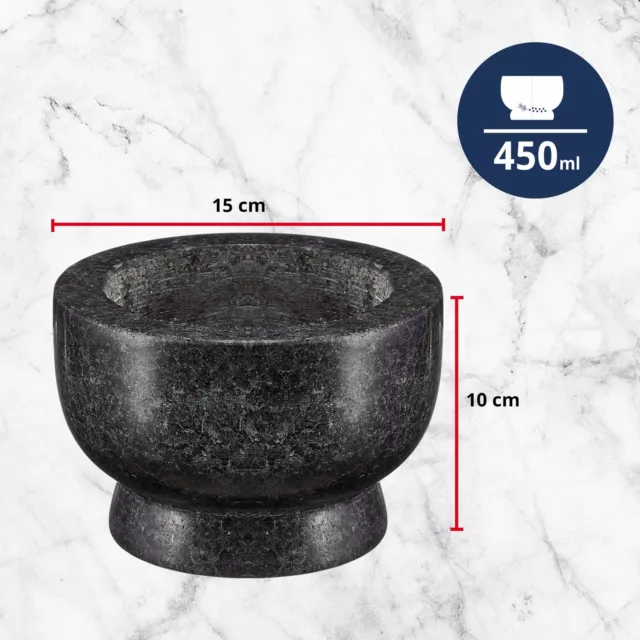 XXL Mörser mit Stößel Granit Gewürzzerkleinerer Schwarz Ø=15,0cm,Gewürz Mörser 2