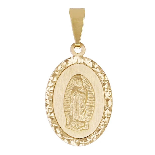 ITALIAN 14K YELLOW Gold Lady of Guadalupe Medal Charm Pendant 21mmx10 ...