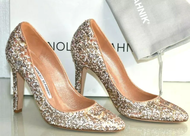 925 $ NEUF Manolo Blahnik TUCCIO Wanda serpent NU or rose PAILLETTES 36 39 40 41,5