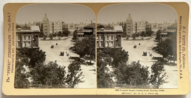 Indien Bombay Brunnen Platz 1901 Foto Stereo Vintage P29T1n