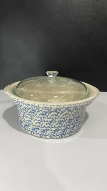 Roseville Pottery Workshop Gerald E. Henn Blue Spongeware 2Qt Casserole With Lid