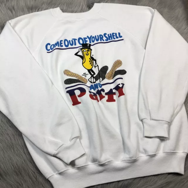 Vintage Mr Peanut Come Out Of Shell And Party White Crewneck Sweater Hanes