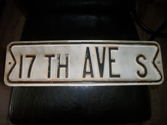 Vintage Street Sign Old Antique Embossed White Porcelain Metal 17th AVE S 21"x6"