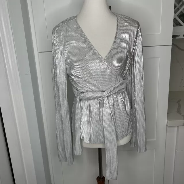 House Of Harlow 1960 X Revolve Women’s Silver Wrap Blouse Size Small