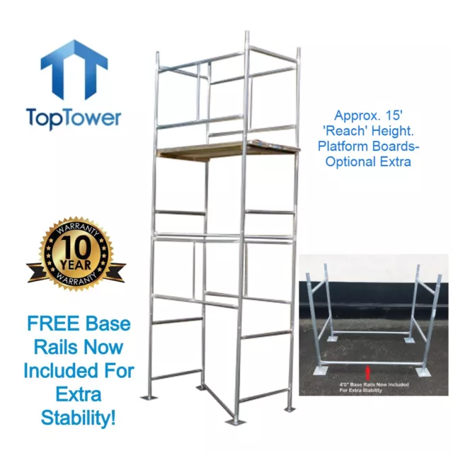 Scaffold Tower 4.65m 4x2ft 6in x 15ft Working Ht DIY Galvanised Steel Towers