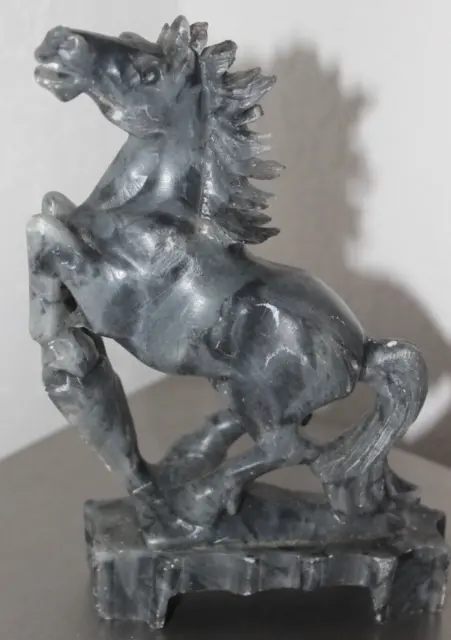 Gray Soapstone Rearing Horse Full Body 7 Inch Asian Inspired Statue Figure Décor