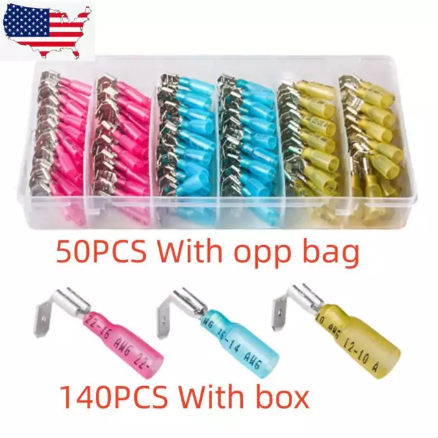 50/140PCS Piggyback Heat Shrink Quick Disconnect Terminal Wire Crimp Connectors