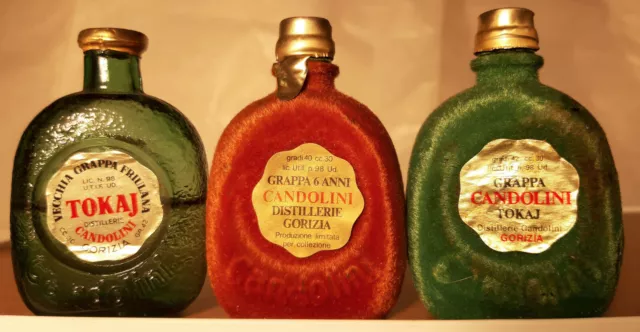 Liquori stock 3 mignon Candolini Gorizia Grappa Tokaj anni ’70 'vellutate'