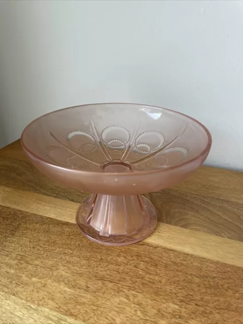 Vintage Pink Pressed/Frosted Glass Bonbon/Sweet/Fruit Pedestal Bowl