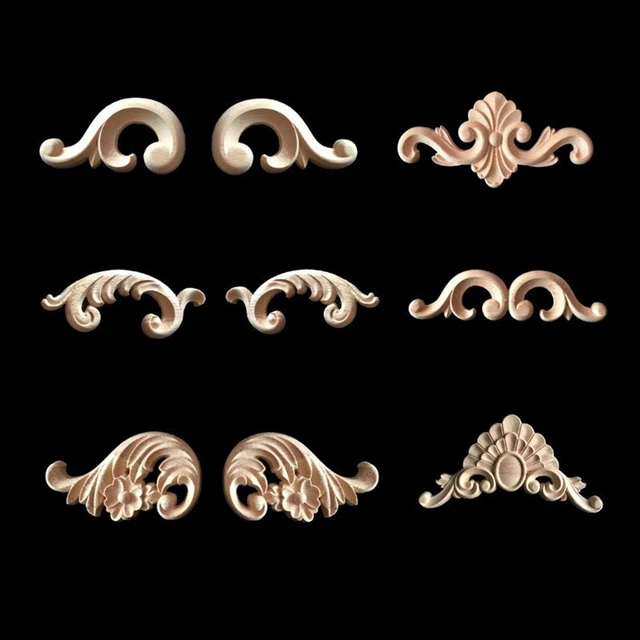 1x Wood Fine Carved Plaque Mouldings For Home Furniture Door Wardrobe Decor