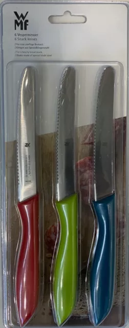 WMF Vespermesser-Set 6-teilig mit bunten Griffen Frühstücksmesser Brötchenmesser