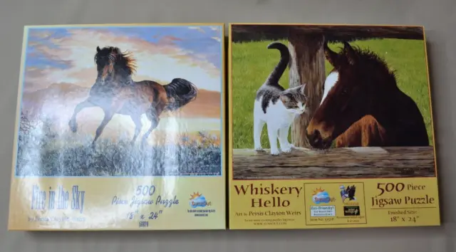 LOT of 2: 500 Piece Jigsaw Puzzles Fire in the Sky & Whiskery Hello Persis Weirs