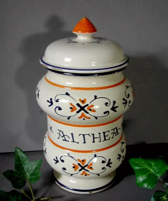 Apothekergefäß ALTHEA =Eibisch Deckeldose alt Vorratsdose Vase Keramik getöpfert