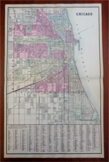 Chicago Illinois City Plan Lake Michigan c. 1882 Mitchell map