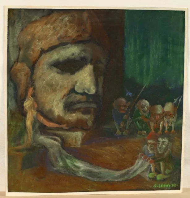 Lohr Fechado 1932 Pastel Pintura Enanos Hada Mitología Akademisch Surrealist