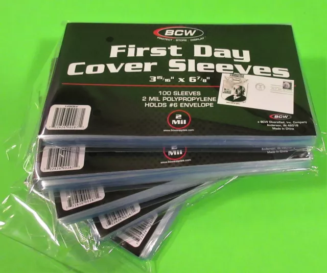 500 First Day Cover Poly Sleeves, For #6 Covers, Crystal Clear, Bcw Brand