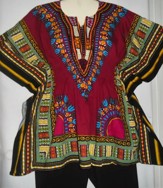 Advance Womens Top Shirt Dashiki Cotton Elastic Retro Free Size Fits L XL Red