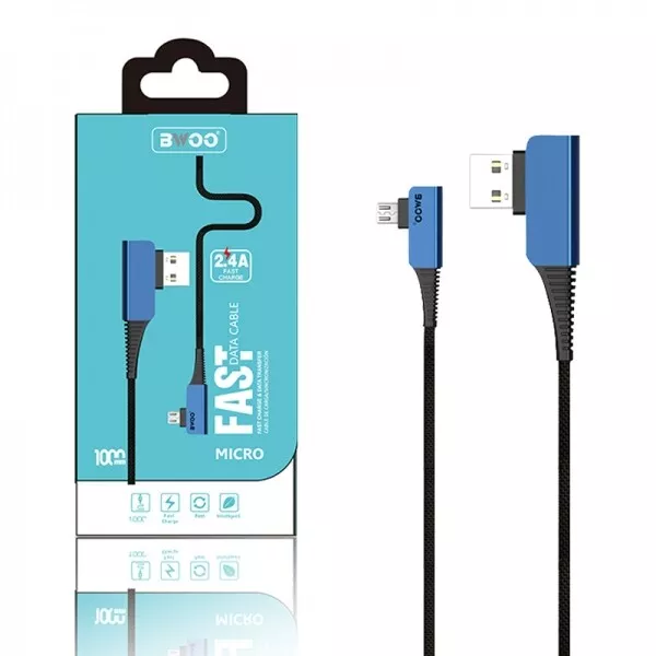 Cable Carga Rapida y Sincronizacion de Datos 2.4A USB a Micro USB Nylon Codo 90º