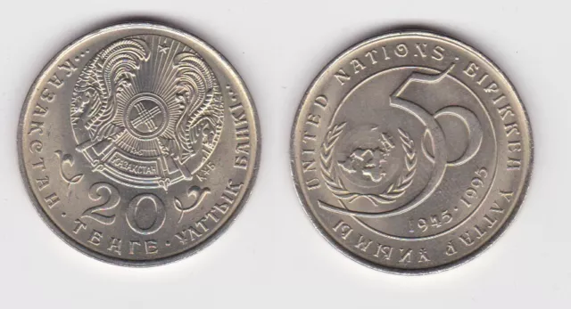 20 Tenge Kupfer Nickel Münze Kasachstan 50 Jahre Vereinte Nationen 1995 (143982)