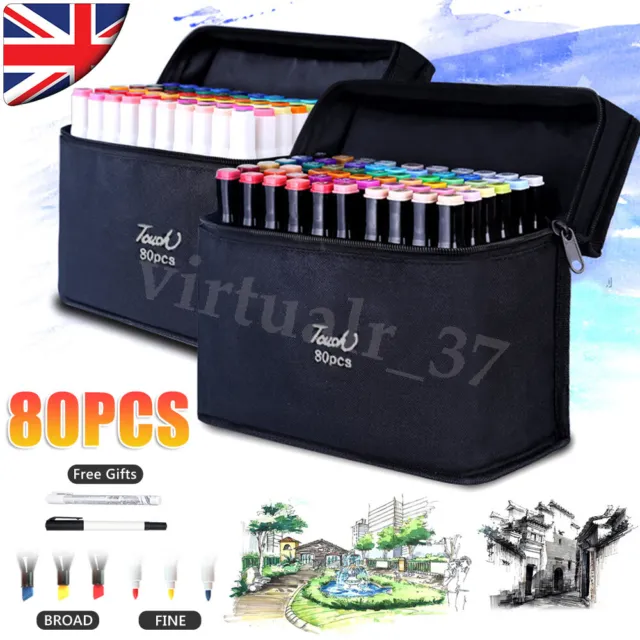 80 Color Dual Tip Twin Marker Pen Set For Drawing Artist Sketch Painting Graphic