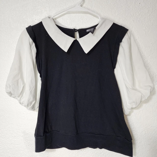 Hot Topic Shirt Womens Small Twofer Top Black Peter Pan Collar Puff Short Sleeve Hot Topic Shirt Womens Small Twofer Top Black Peter Pan Collar Puff Short Sleeve