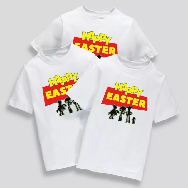 Childrens Kids Happy Easter Day T-Shirt 2023 School Bunny Eat Eggs Cartoon Tee