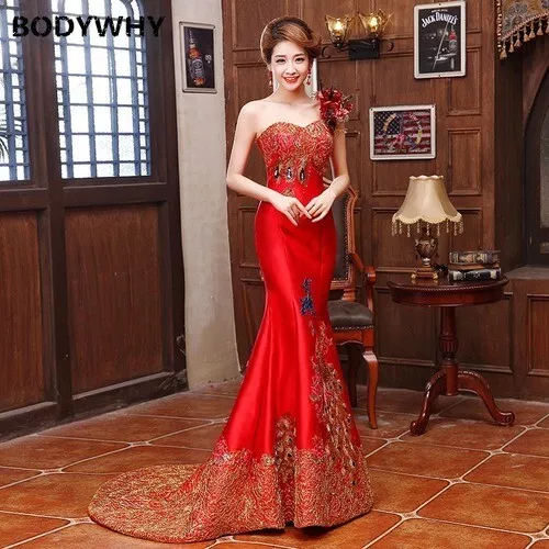 HAND EMBROIDERY QIPAO Chinese Traditional Dress Cheongsams Red Wedding ...
