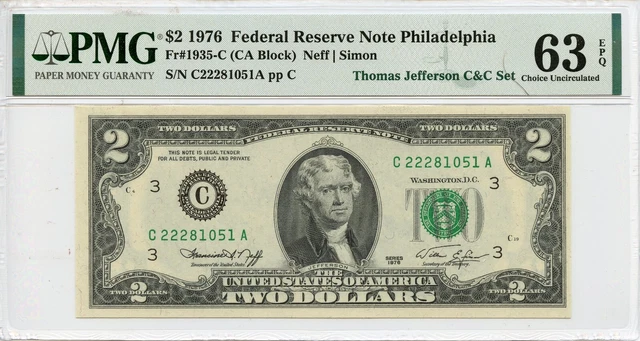 1976 $2 PMG 63EPQ from the Coin and Currency Set (Bill Only)