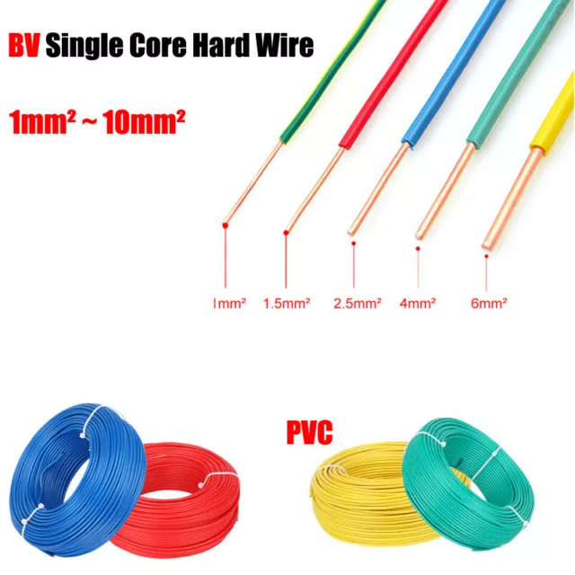 PVC Electrical Wire Cable 1/1.5/2.5/4/6/10mm² BV Single Core Copper Hard Wire