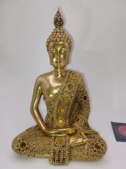 Buddha aus Poly Gold 13 x 19 x 9 cm Statue Figur Skupltur Feng Shui