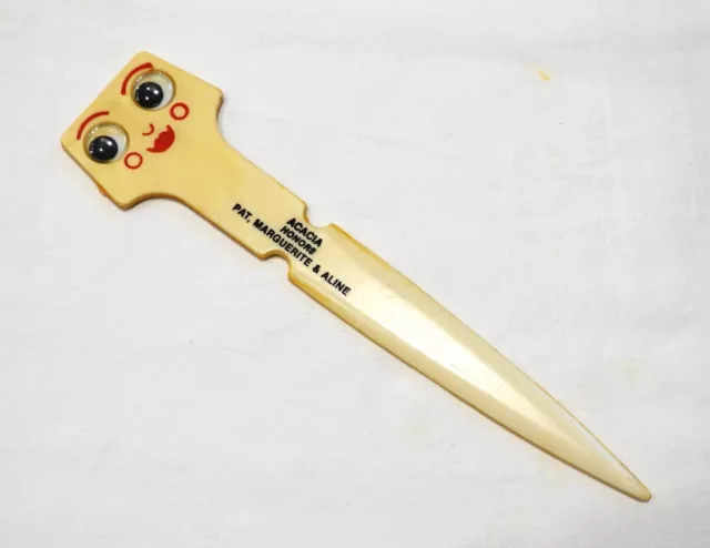 Vintage LETTER OPENER Anthropomorphic Googly Eye Girl Advertising Bakelite ? EUC