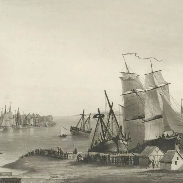 Vue de saint Valery sur Somme Marine Aquatinte originale Louis Garneray XIXe