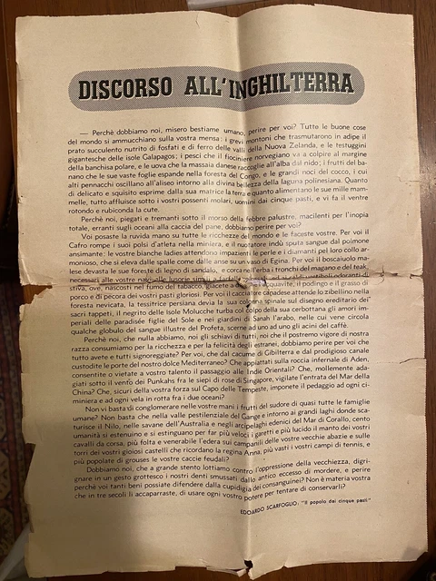 Ww2 Discorso All' Inghilterra Edoardo Scarfoglio Fascismo 