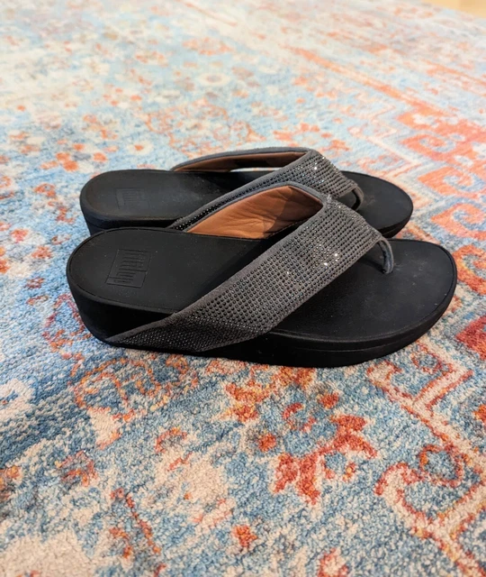 FitFlop Womens 8 Ritzy Toe Thong Flipflop Sandals Grey Rhinestone Bling Sparkle