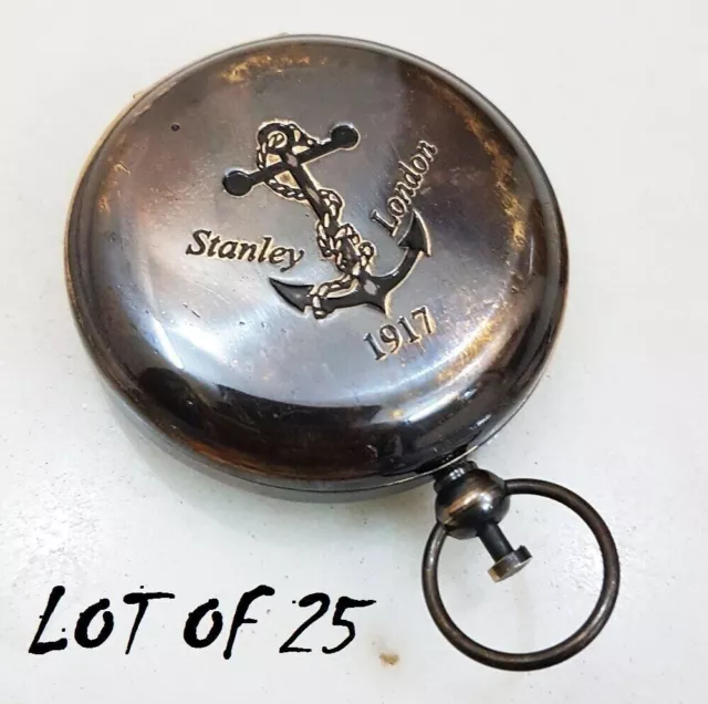 Vintage Brass Pocket Compass Nautical Push Button Anchor Compass Set of 25 Piece