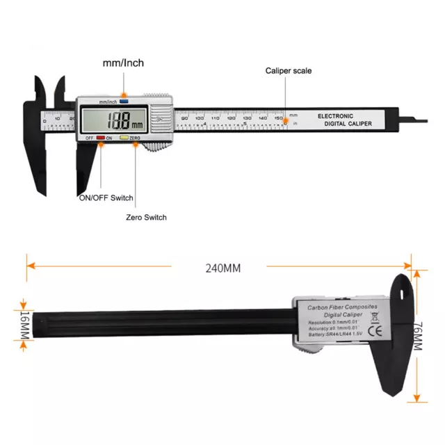 6" 0-150mm LED Digital Caliper Vernier Micrometer Electronic Ruler Gauge Meter