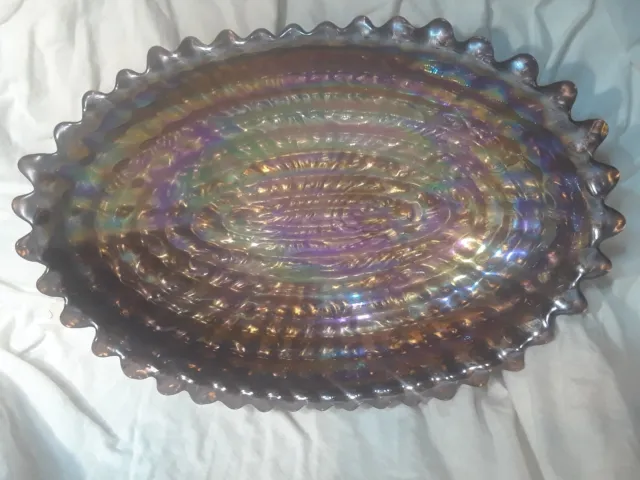 VINTAGE 1950s Large 15" Iridescent Shell carnival glass platter