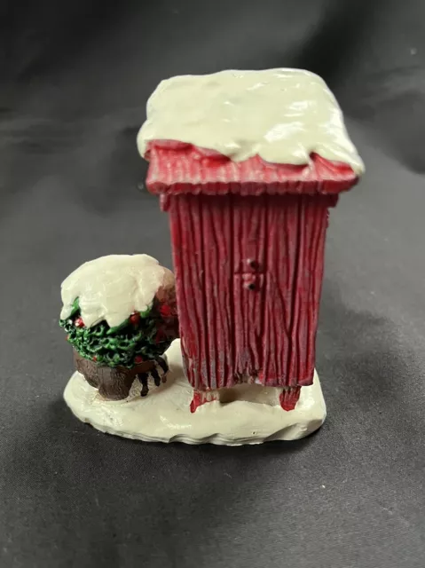 Lemax Village Loose Accessory Red Christmas Outhouse With Raccoon In Snow Bush 3